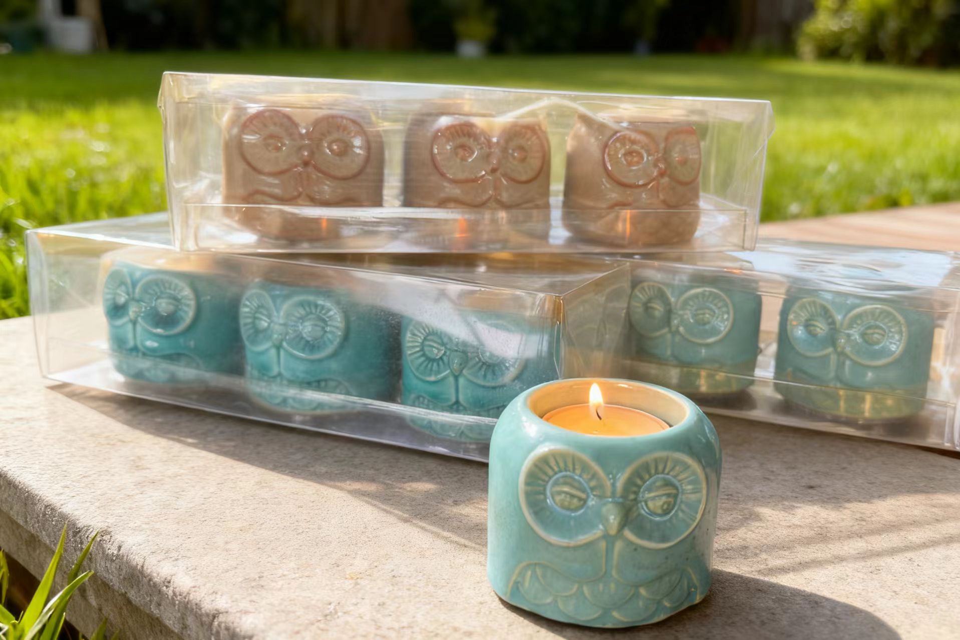 3pk Mini Ceramic Owl Candles